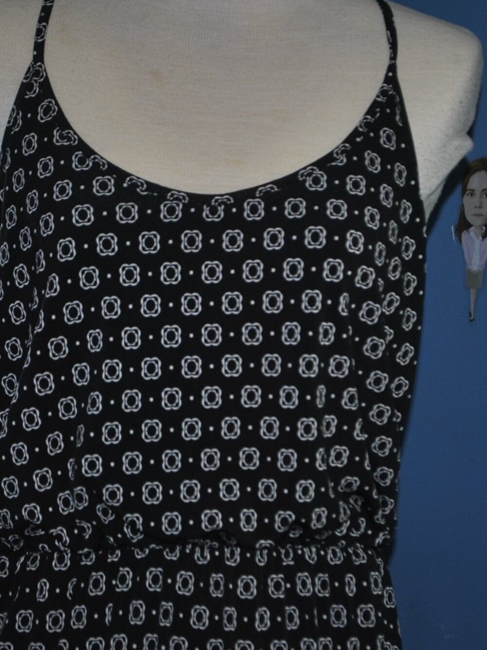 Maurices Womens Medium Black White Print Racerback Maxi Dress Sleeveless Boho Ca - Picture 4 of 8